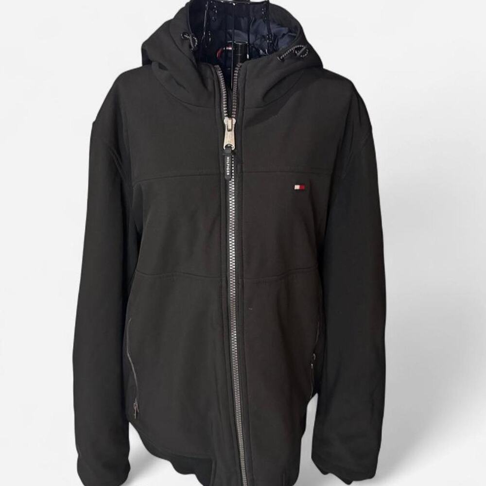 Tommy Hilfiger Men Black Hooded Softshell Performance Jacket Extra Large XL